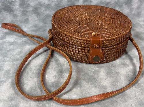 Round rattan wicker crossbody - rattan,