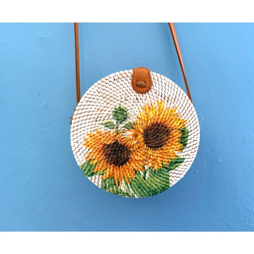 Vintage rattan round crossbody - vintage,